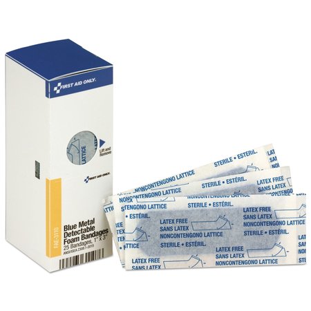 First Aid Only Metal Detectable Adhesive Bandages, Foam, Blue, 1 x 3, PK25, 25PK FAE-3110